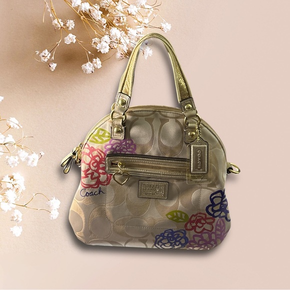 Coach Handbags - Coach Poppy Floral Glam Satchel F22323 Signature Jacquard Gold Trim 2012